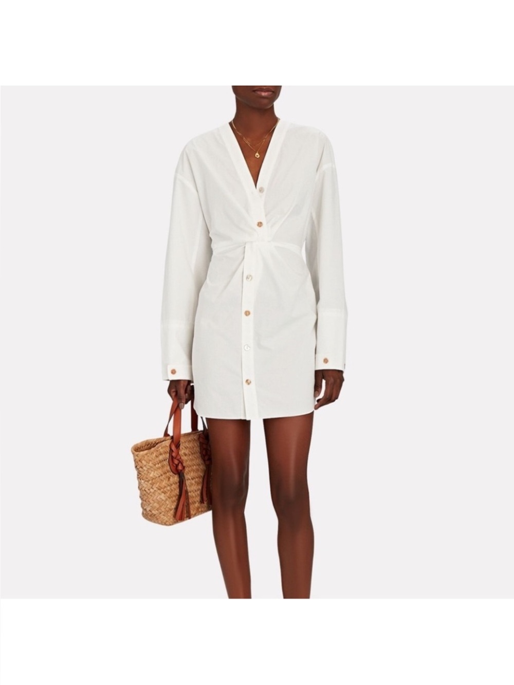 Nanushka White Johanna Cotton Poplin Button-Down Mini Dress, Size‎ XS
